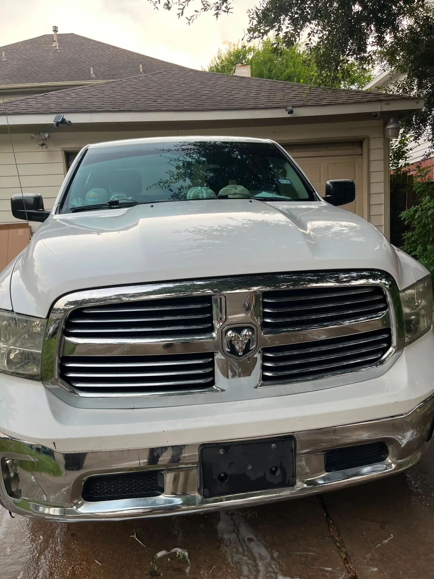 White Ram 1500 washed and polished, chrome grille gleaming